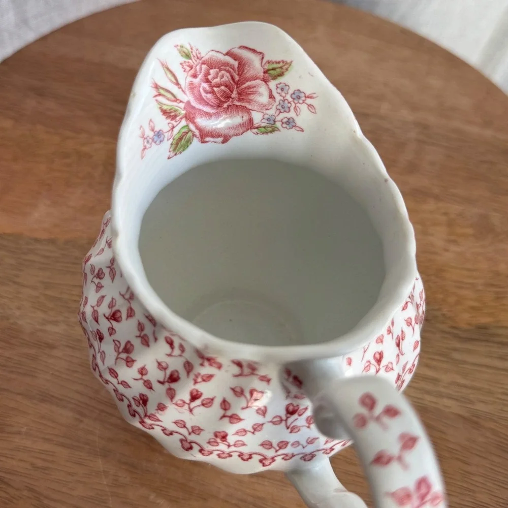 VTG Johnson Brothers Rose Bouquet Creamer White Red Floral Made in England